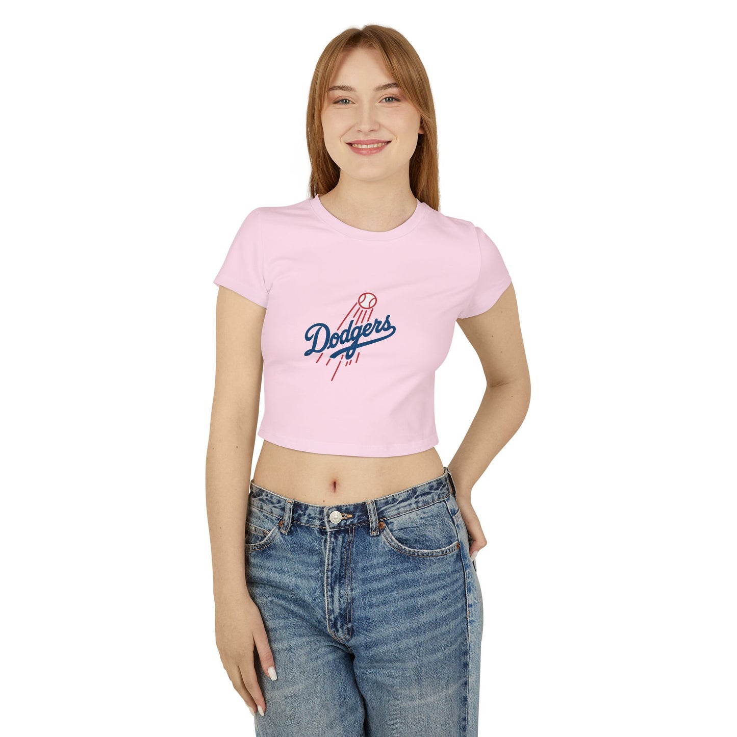Women's Dodgers Graphic Belly Tee - Casual Baseball Style for Trendy Fans
