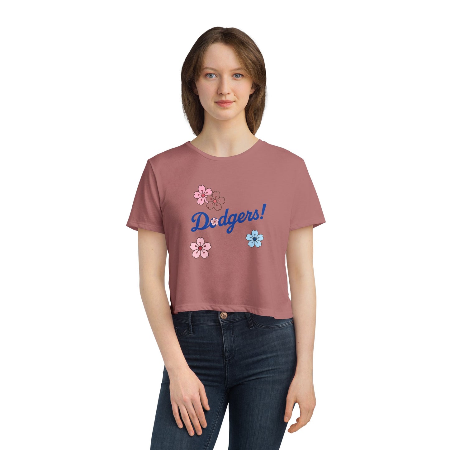 Women's Cherry Blossom Dodgers Cropped Tee - Casual Summer Style
