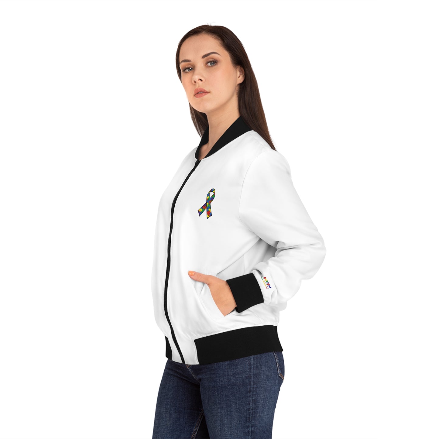 Autism Awareness - Women's Bomber Jacket with Colorful Awareness Ribbon - Fashionable & Empowering Outerwear