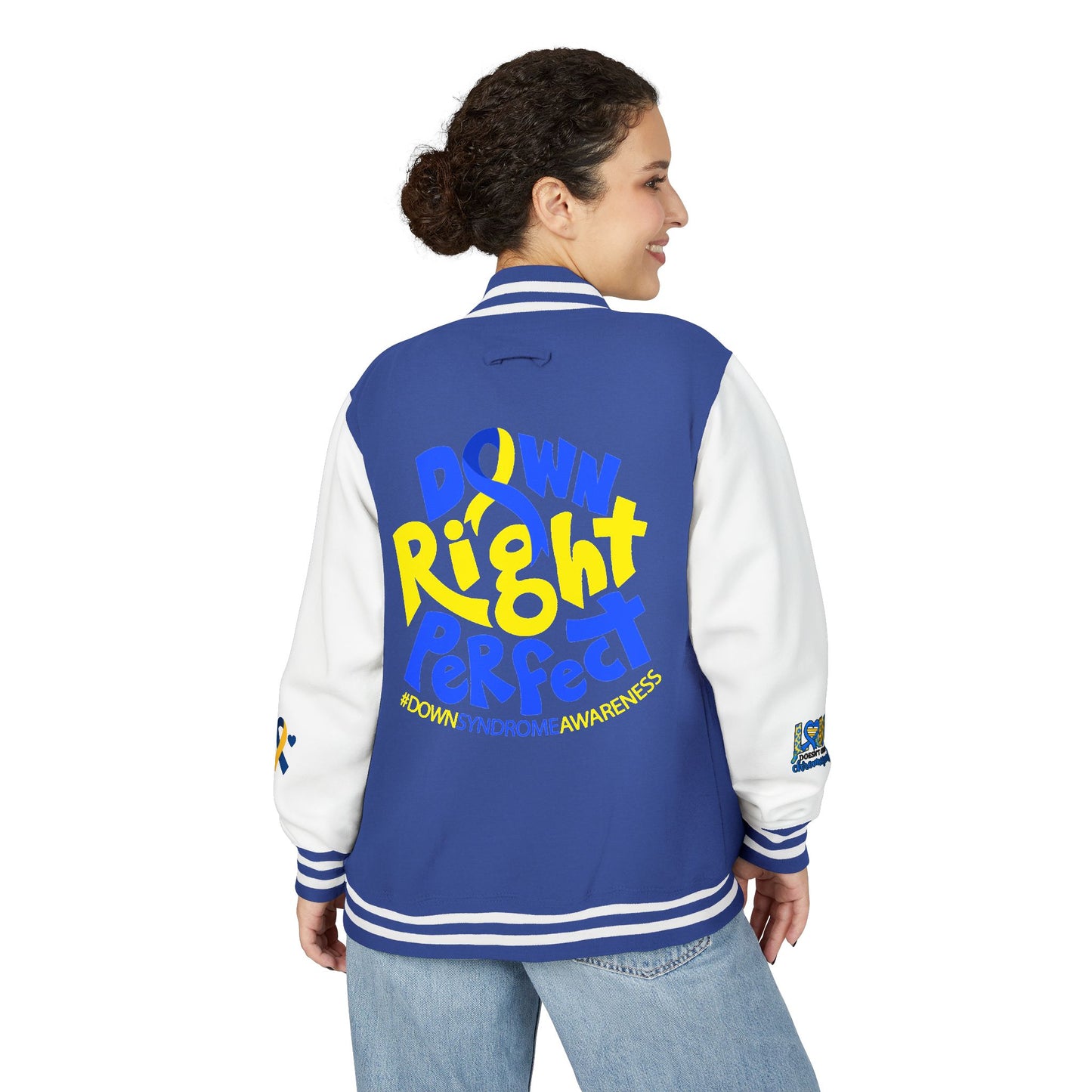 Down Syndrome Awareness - "Down Right Perfect!" - Unisex Heavyweight Letterman Jacket (Various Colors!)