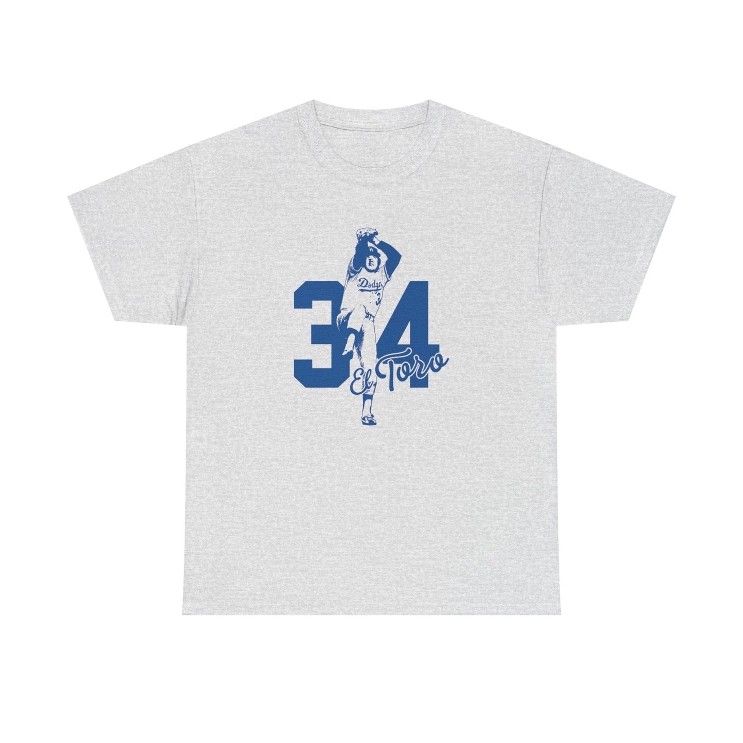 Unisex Fernando Valenzuela Heavy Cotton Tee - El Toro 34 Baseball Graphic Tee - Dodgers