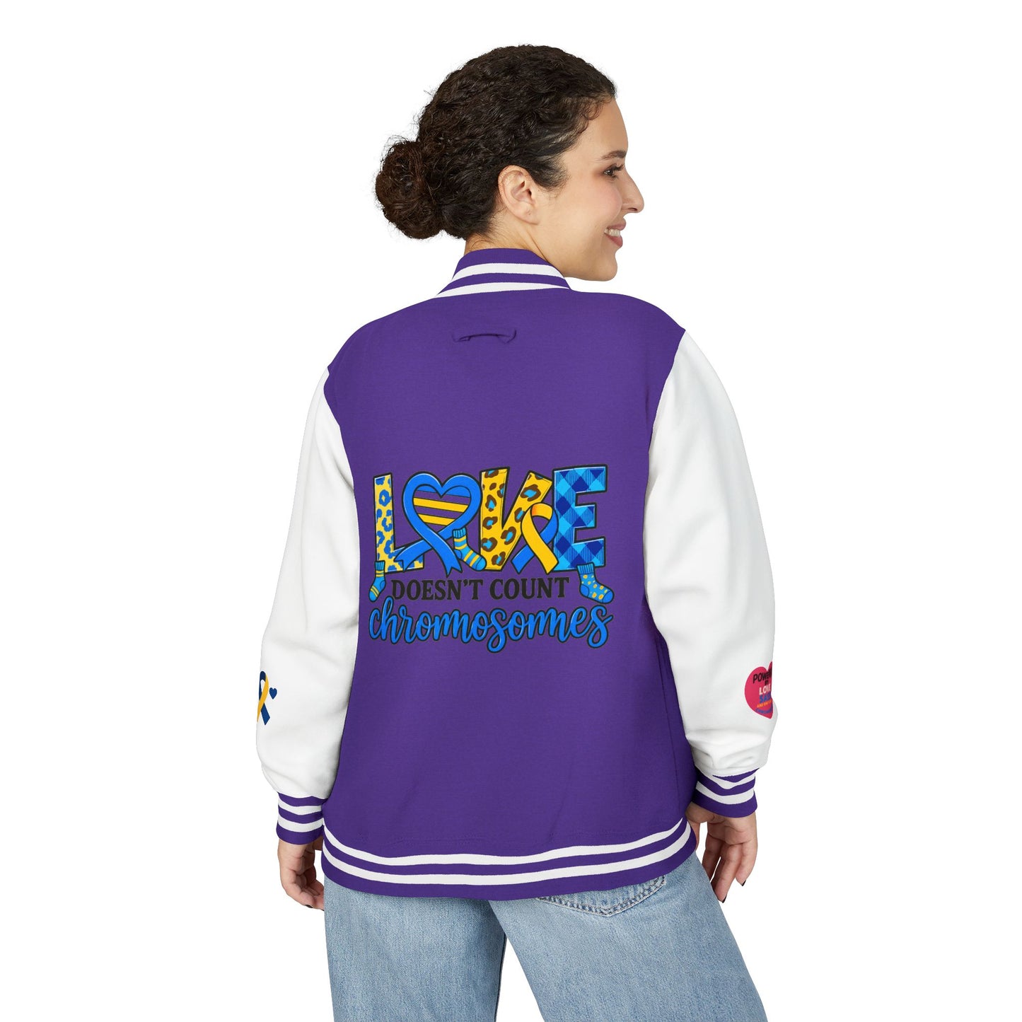 Down Syndrome Awareness - "Love Doesn't Count Chromosomes" - Unisex Heavyweight Letterman Jacket (Various Colors!)