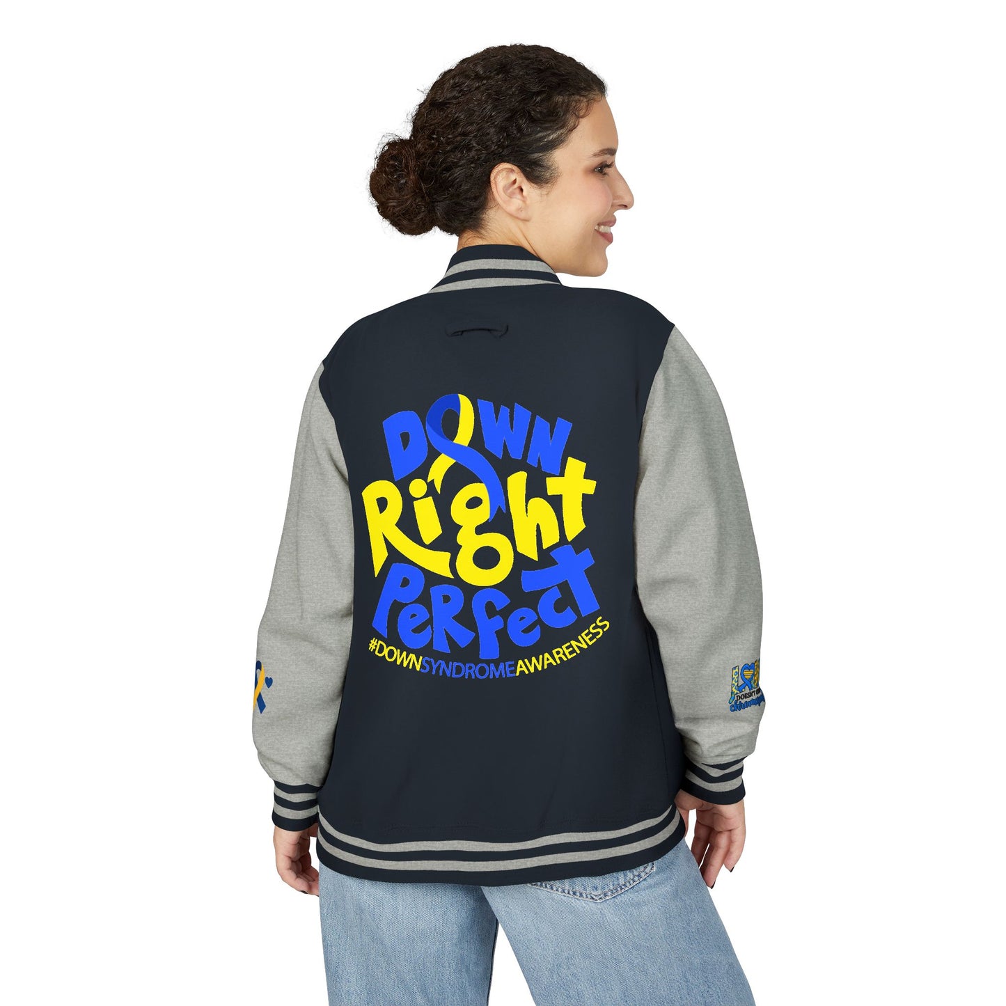 Down Syndrome Awareness - "Down Right Perfect!" - Unisex Heavyweight Letterman Jacket (Various Colors!)