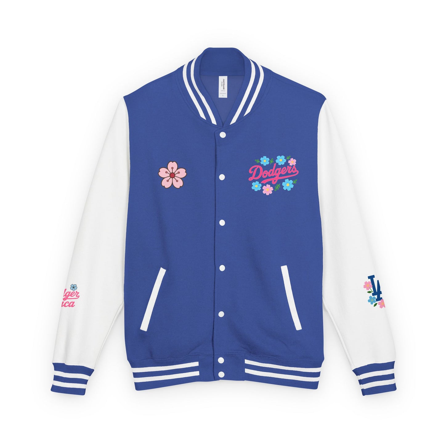 Dodger Chica - Flower Power - Women's Heavyweight Letterman Jacket - LA Dodgers Floral Love Design
