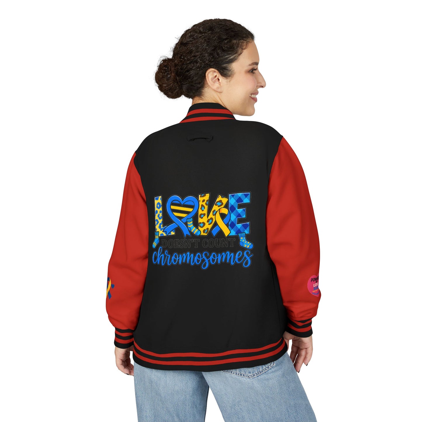 Down Syndrome Awareness - "Love Doesn't Count Chromosomes" - Unisex Heavyweight Letterman Jacket (Various Colors!)