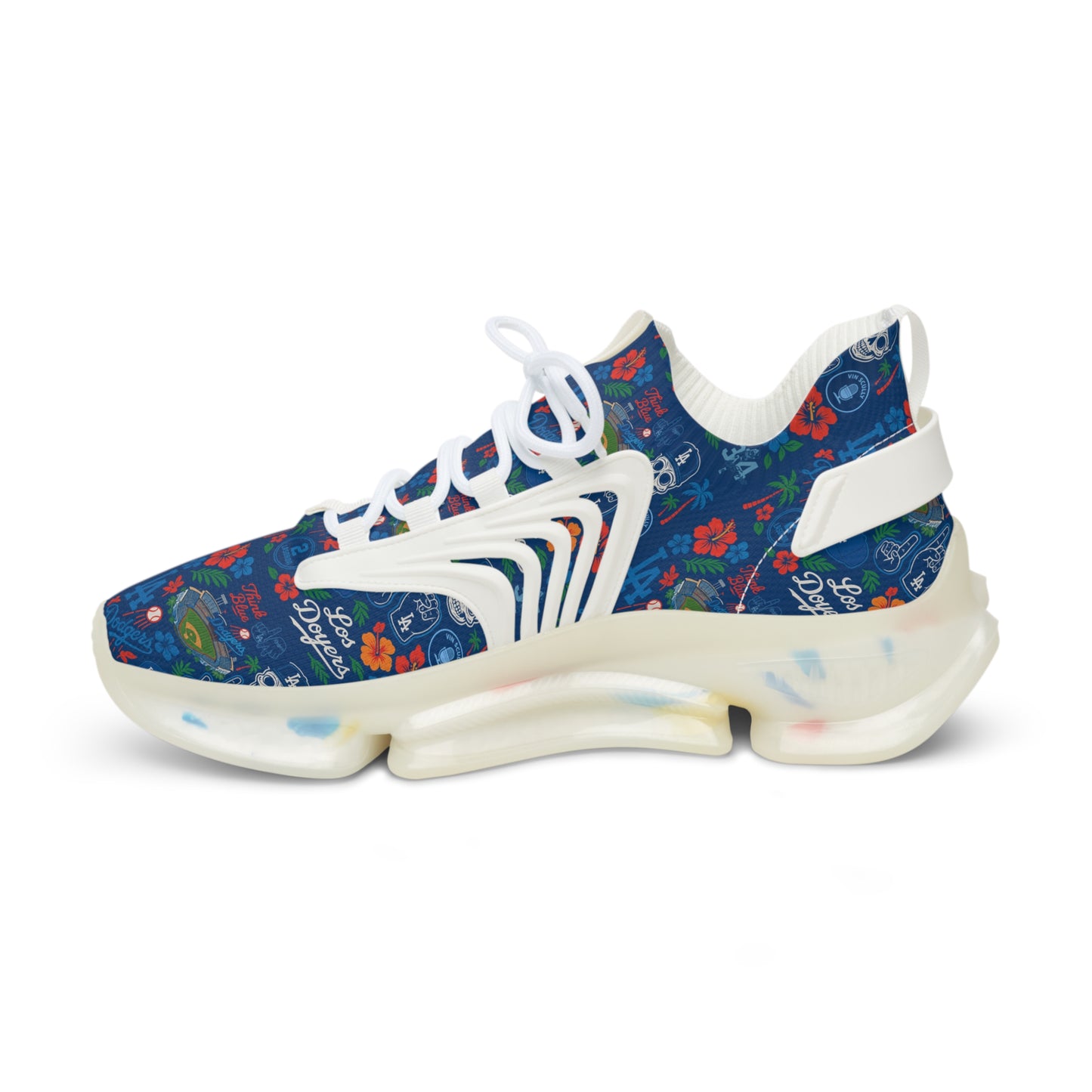 Dodger's Hawaiian Pattern- Men's Mesh Sneakers with Original Floral and Skull Design