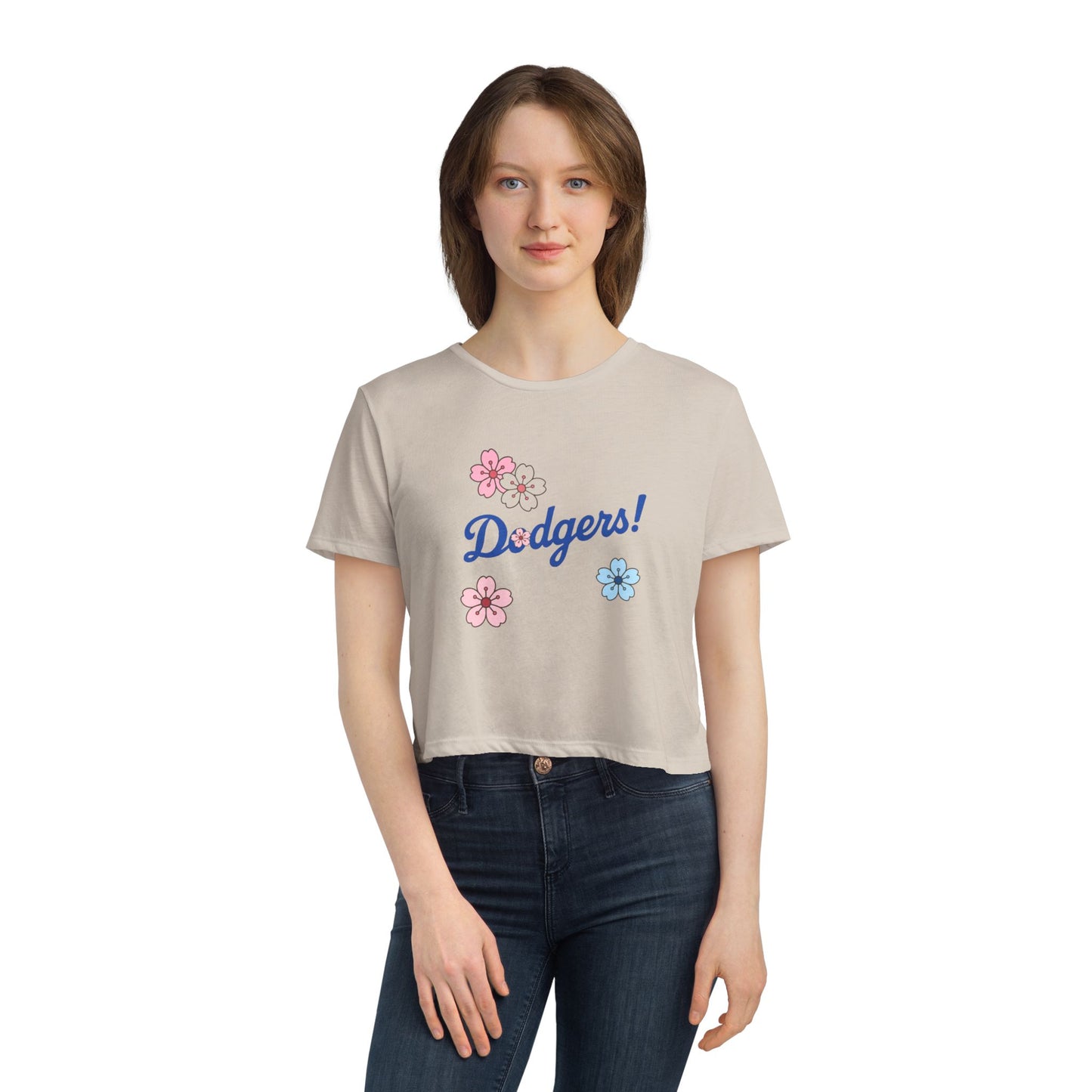 Women's Cherry Blossom Dodgers Cropped Tee - Casual Summer Style