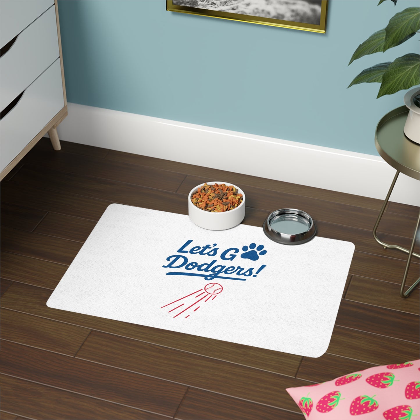 Dog Food Mat - Let's Go Dodgers! - 12x18 Pet Feeding Station - Dodgers