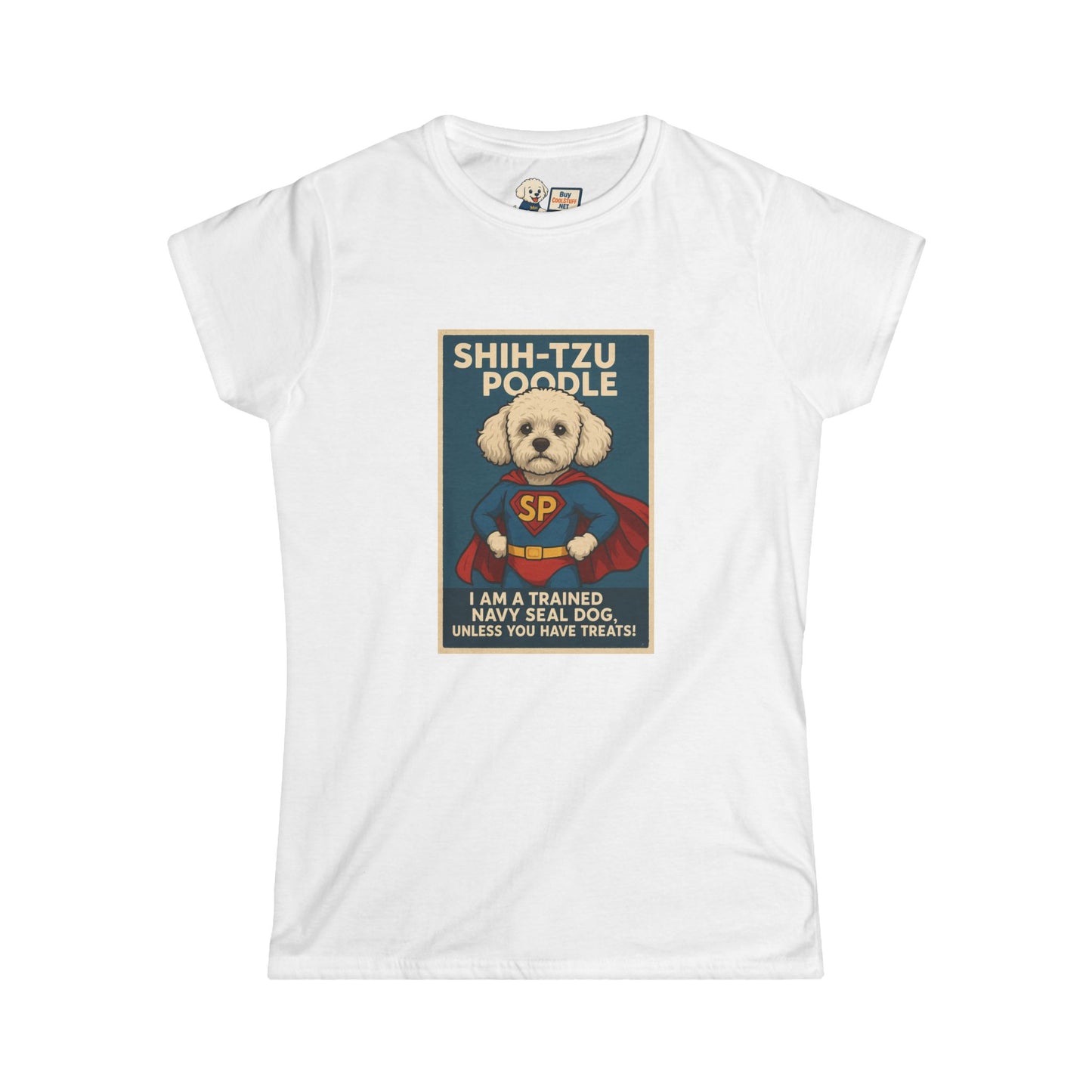Shih-Tzu Poodle "Superhero" Tee - Cute Women's Softstyle Shirt for Dog Lovers