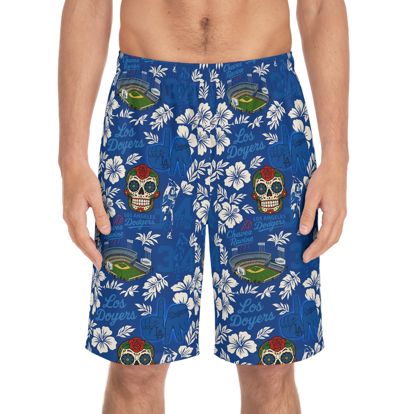 Los Doyers Floral Hawaiian Men's Board Shorts - Perfect for Summer Beach Days