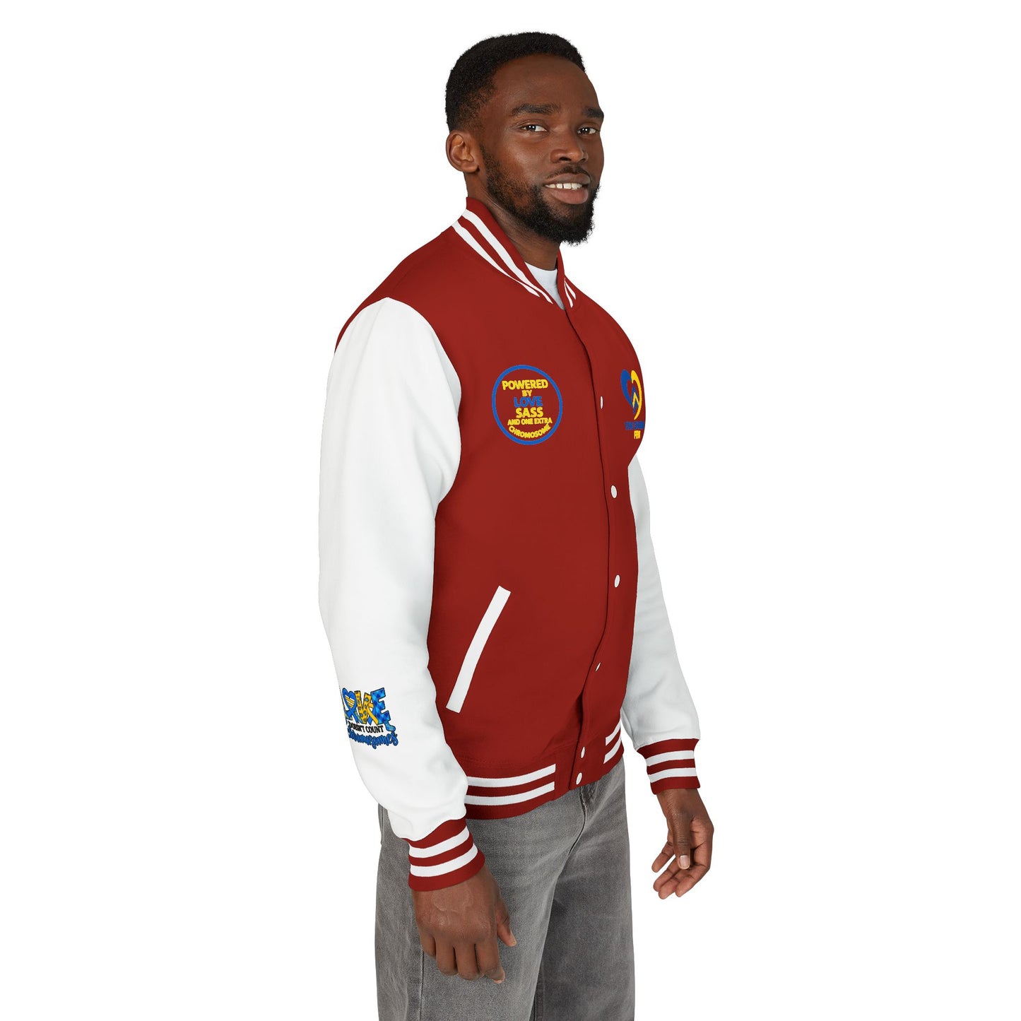 Down Syndrome Awareness - "Down Right Perfect!" - Unisex Heavyweight Letterman Jacket (Various Colors!)