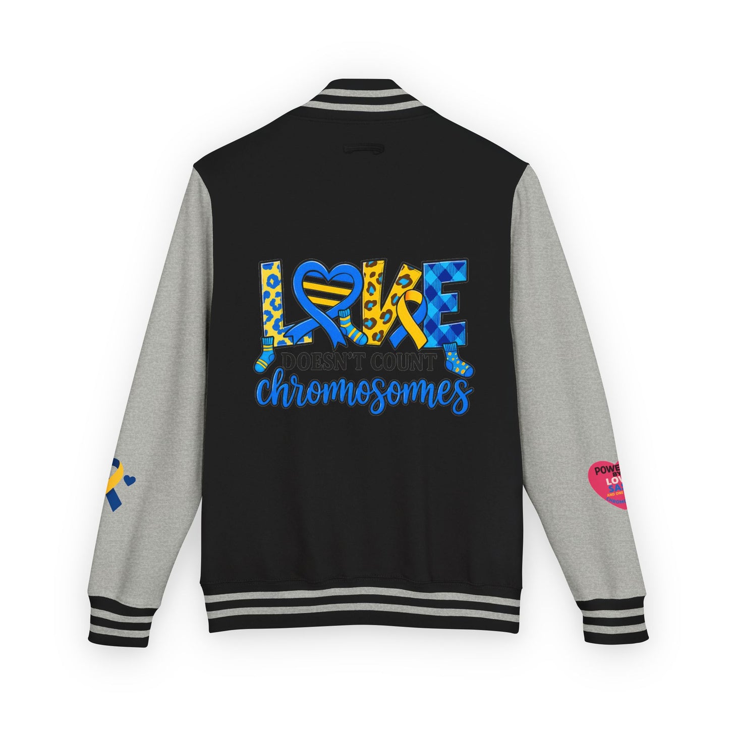 Down Syndrome Awareness - "Love Doesn't Count Chromosomes" - Unisex Heavyweight Letterman Jacket (Various Colors!)