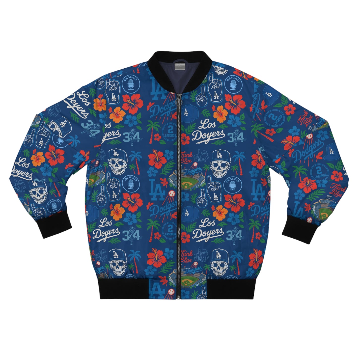 Dodgers Vibrant "Blue Hawaiian" Men's Bomber Jacket - Original Tropical Floral Design