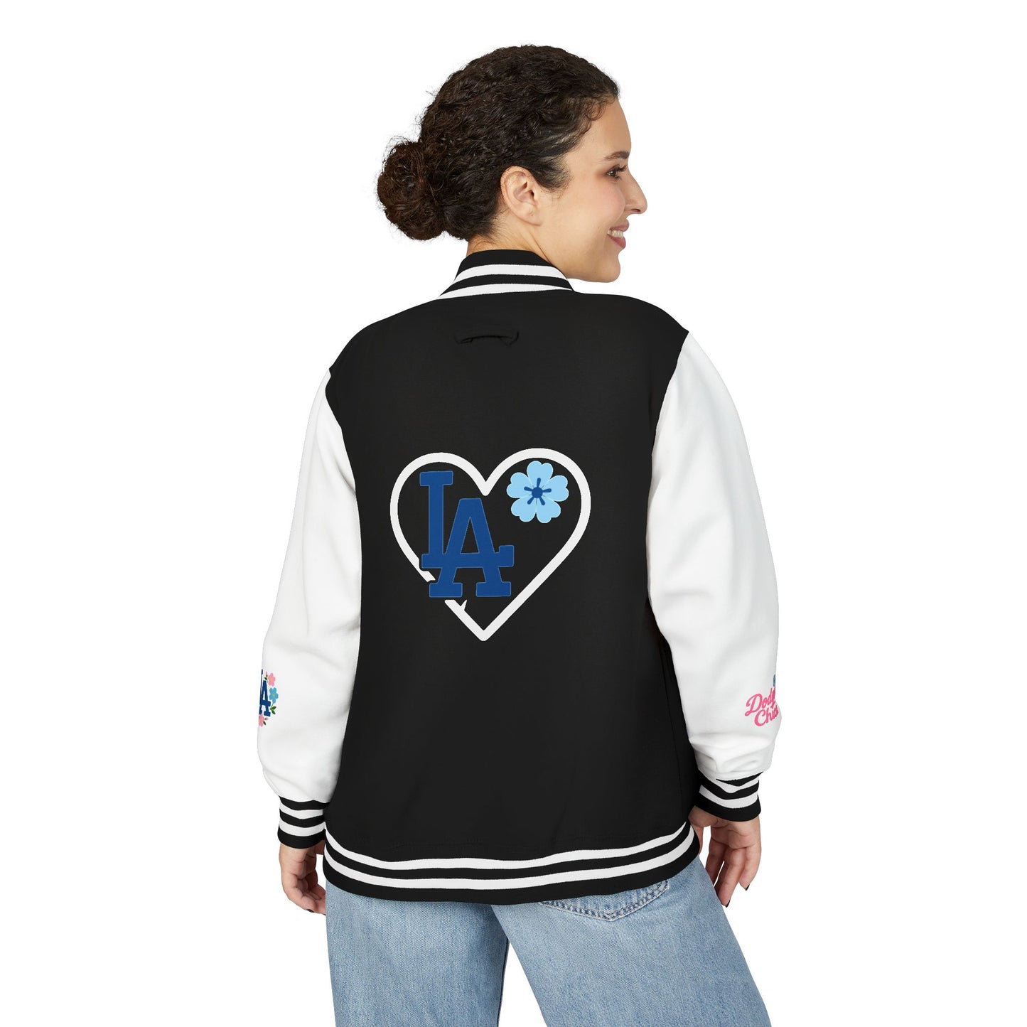 Dodger Chica - Flower Power - Women's Heavyweight Letterman Jacket - LA Dodgers Floral Love Design