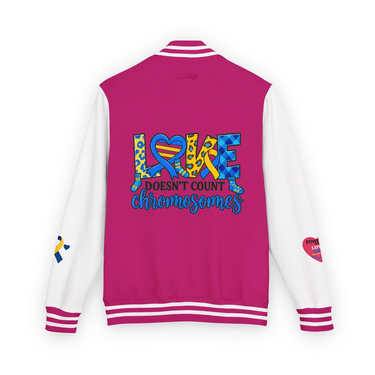 Down Syndrome Awareness - "Love Doesn't Count Chromosomes" - Unisex Heavyweight Letterman Jacket (Various Colors!)
