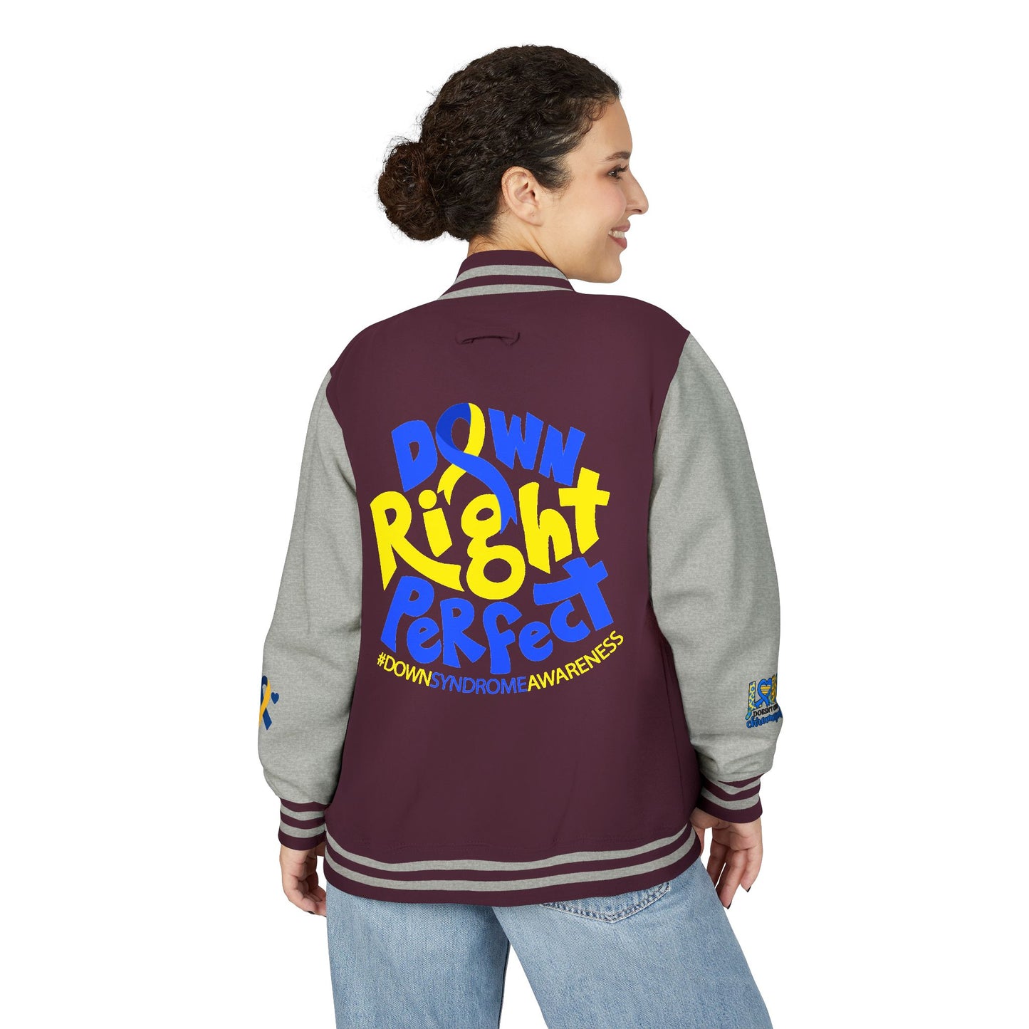 Down Syndrome Awareness - "Down Right Perfect!" - Unisex Heavyweight Letterman Jacket (Various Colors!)