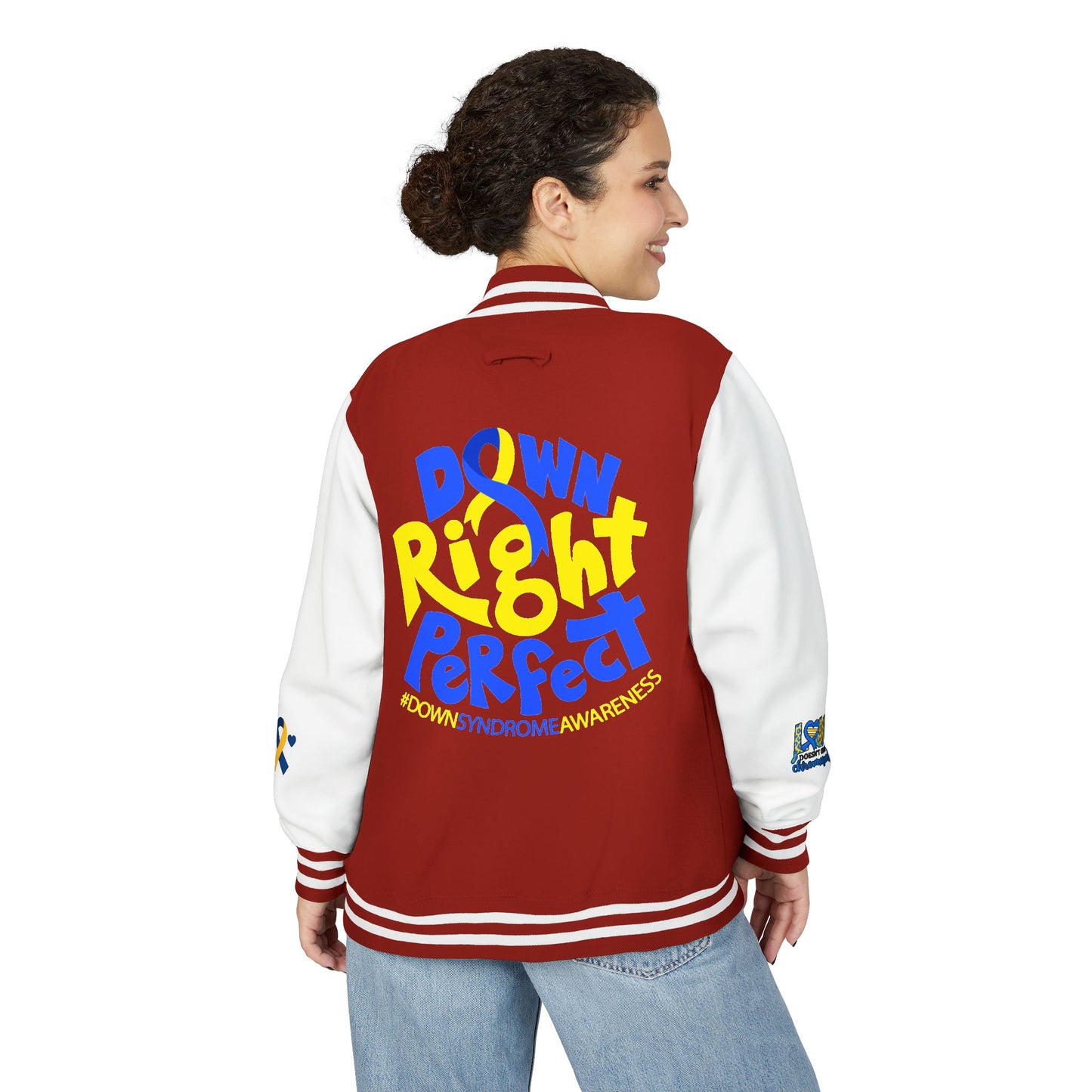 Down Syndrome Awareness - "Down Right Perfect!" - Unisex Heavyweight Letterman Jacket (Various Colors!)
