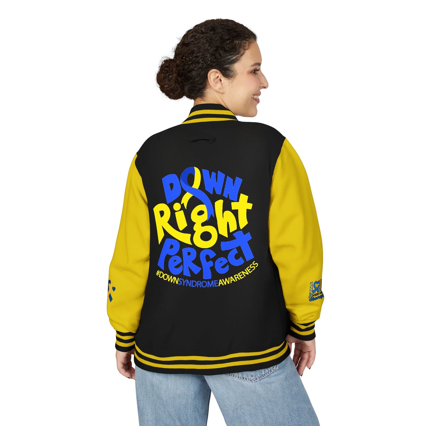 Down Syndrome Awareness - "Down Right Perfect!" - Unisex Heavyweight Letterman Jacket (Various Colors!)