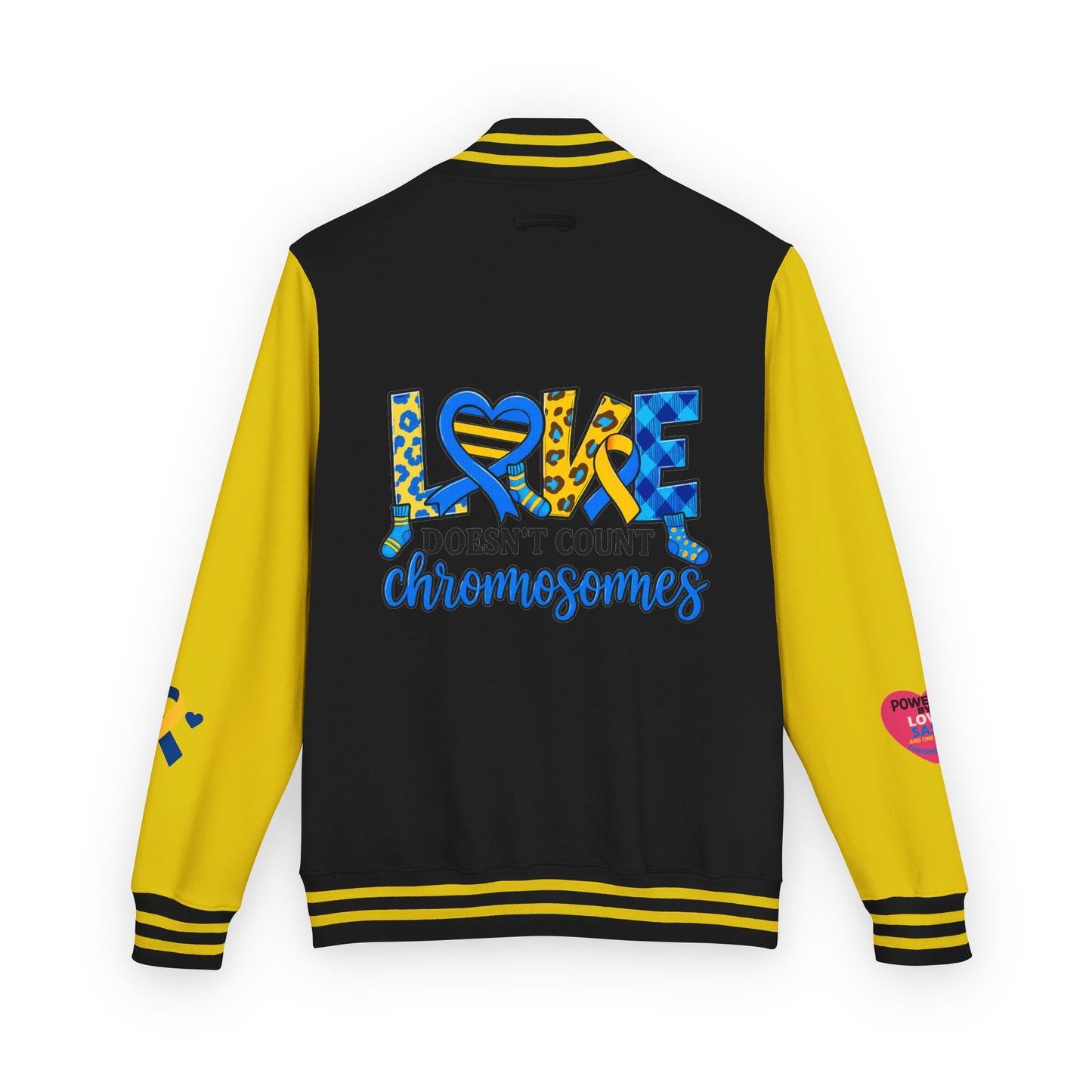 Down Syndrome Awareness - "Love Doesn't Count Chromosomes" - Unisex Heavyweight Letterman Jacket (Various Colors!)