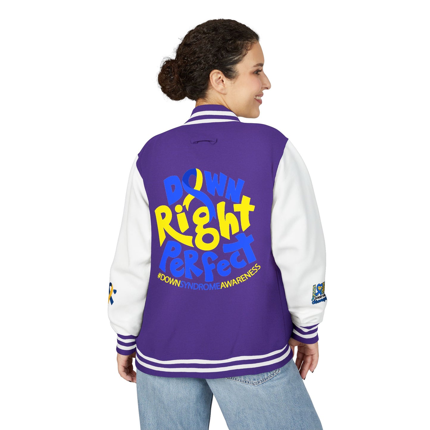 Down Syndrome Awareness - "Down Right Perfect!" - Unisex Heavyweight Letterman Jacket (Various Colors!)