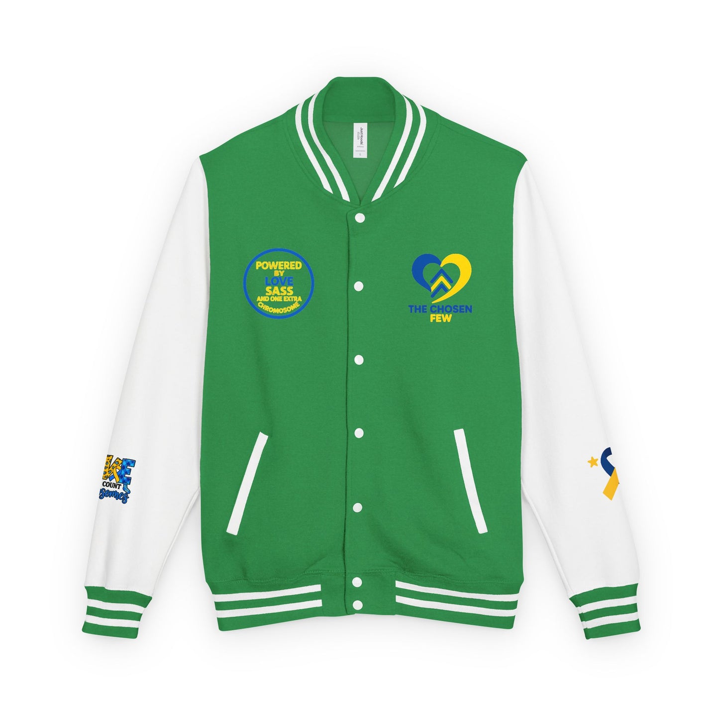 Down Syndrome Awareness - "Down Right Perfect!" - Unisex Heavyweight Letterman Jacket (Various Colors!)
