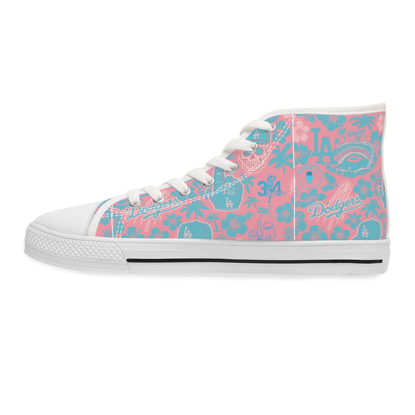 Dodgers Aloha Pink Pattern- Women's High Top Sneakers - Original Design