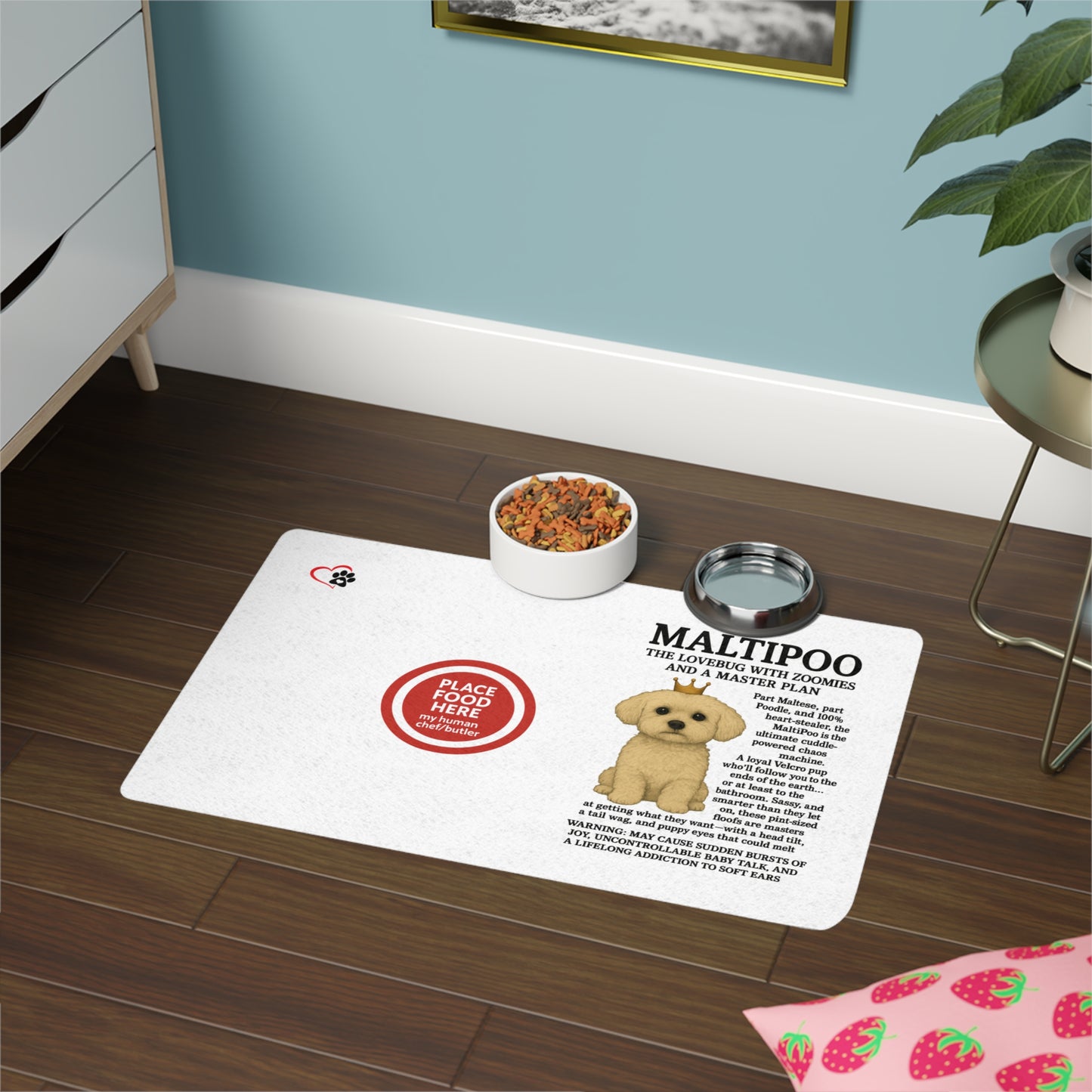 Maltese Poodle- Pet Food Mat - Funny Dog Design, Perfect for that little alpha boss who runs your house!