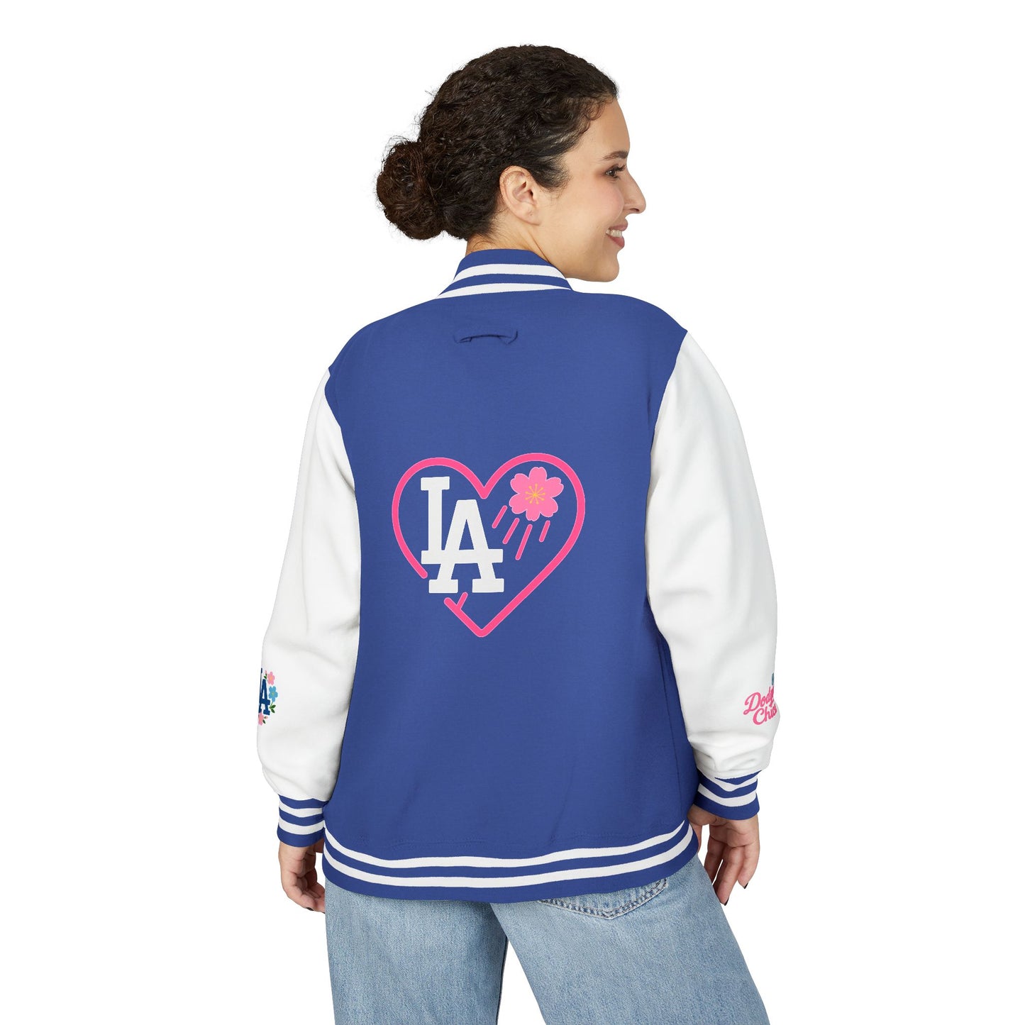 Dodger Chica - Flower Power - Women's Heavyweight Letterman Jacket - LA Dodgers Floral Love Design