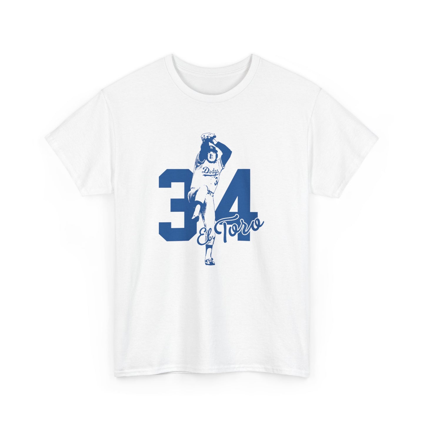 Unisex Fernando Valenzuela Heavy Cotton Tee - El Toro 34 Baseball Graphic Tee - Dodgers