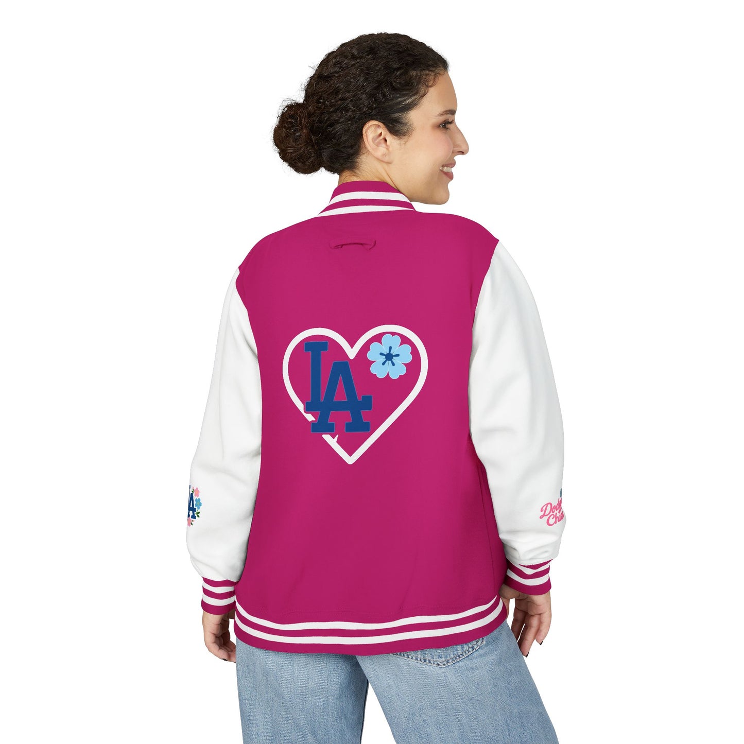 Dodger Chica - Flower Power - Women's Heavyweight Letterman Jacket - LA Dodgers Floral Love Design
