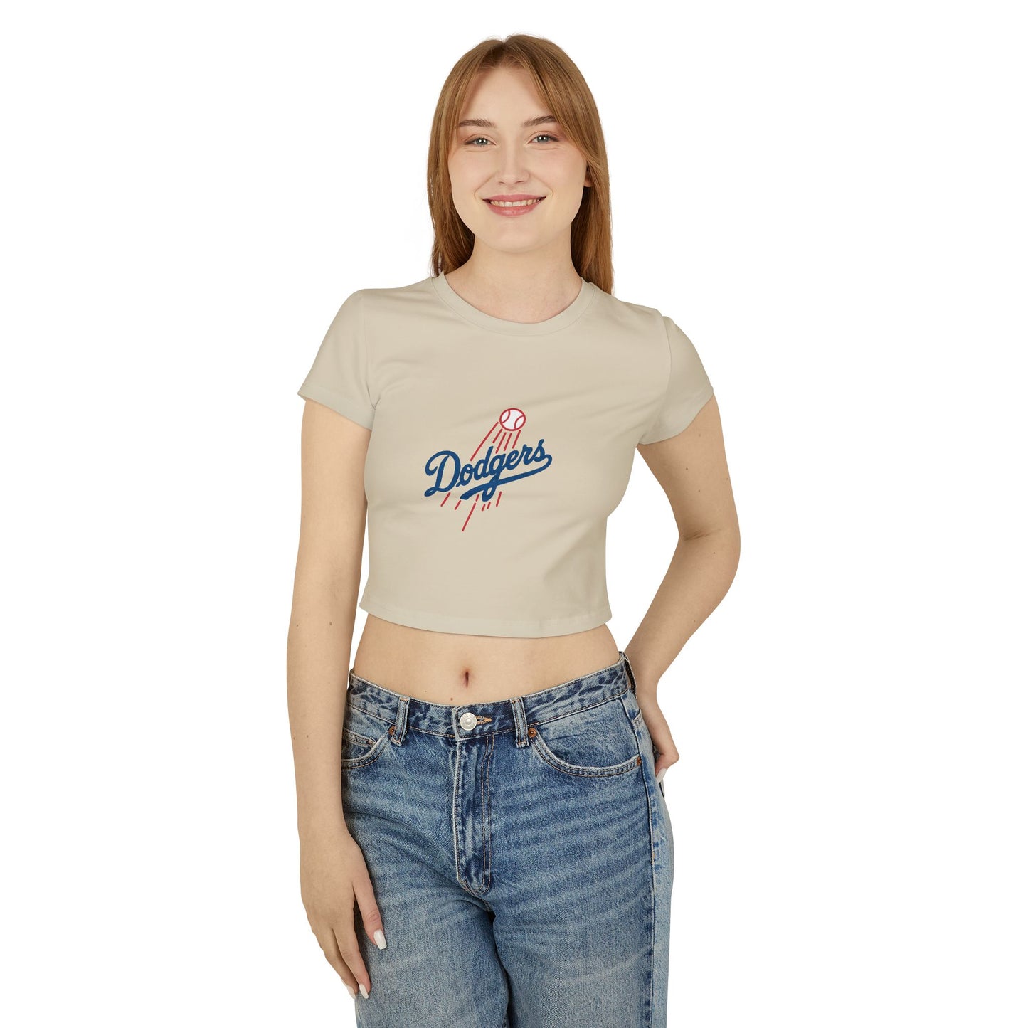Women's Dodgers Graphic Belly Tee - Casual Baseball Style for Trendy Fans
