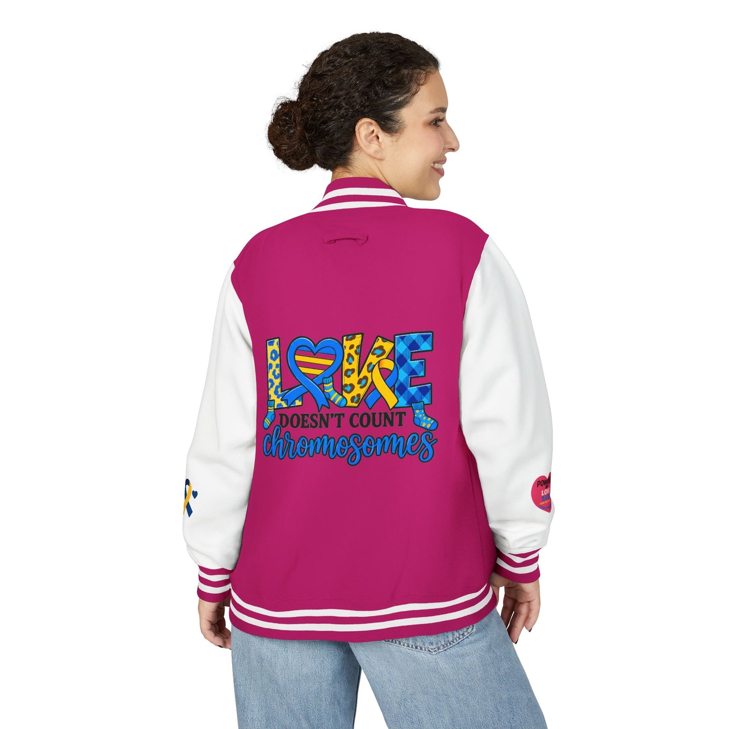 Down Syndrome Awareness - "Love Doesn't Count Chromosomes" - Unisex Heavyweight Letterman Jacket (Various Colors!)