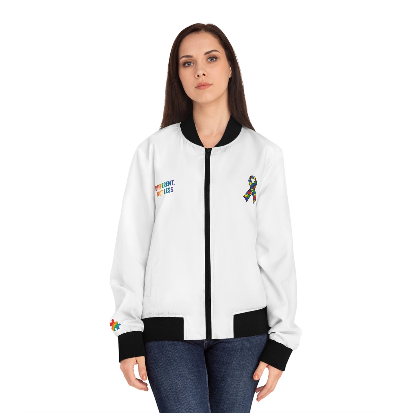 Autism Awareness - Women's Bomber Jacket with Colorful Awareness Ribbon - Fashionable & Empowering Outerwear