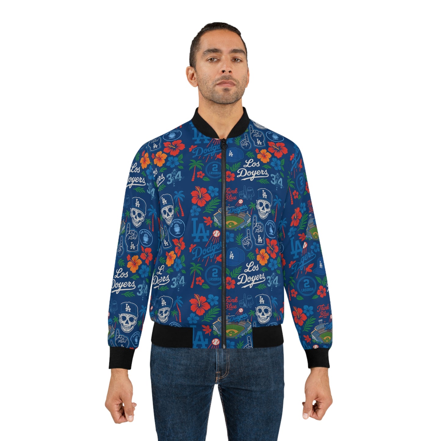 Dodgers Vibrant "Blue Hawaiian" Men's Bomber Jacket - Original Tropical Floral Design