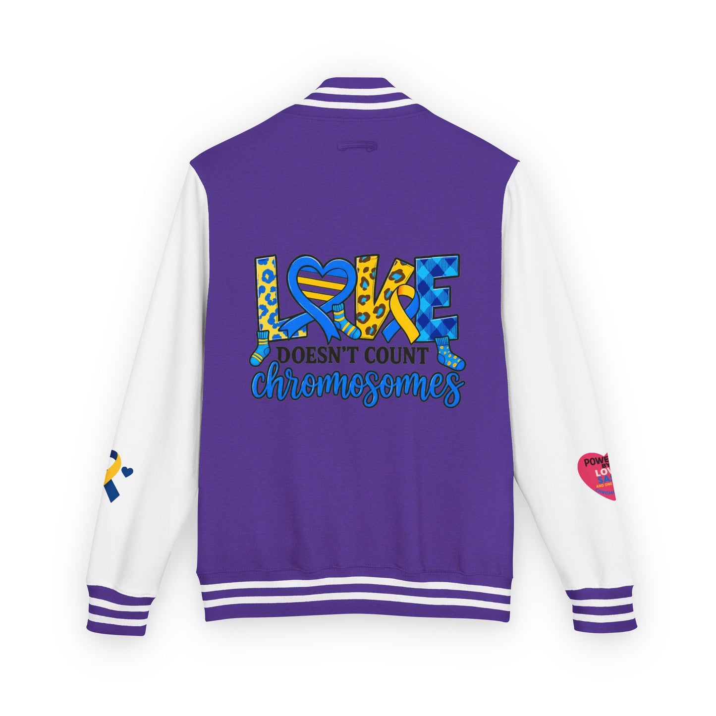 Down Syndrome Awareness - "Love Doesn't Count Chromosomes" - Unisex Heavyweight Letterman Jacket (Various Colors!)