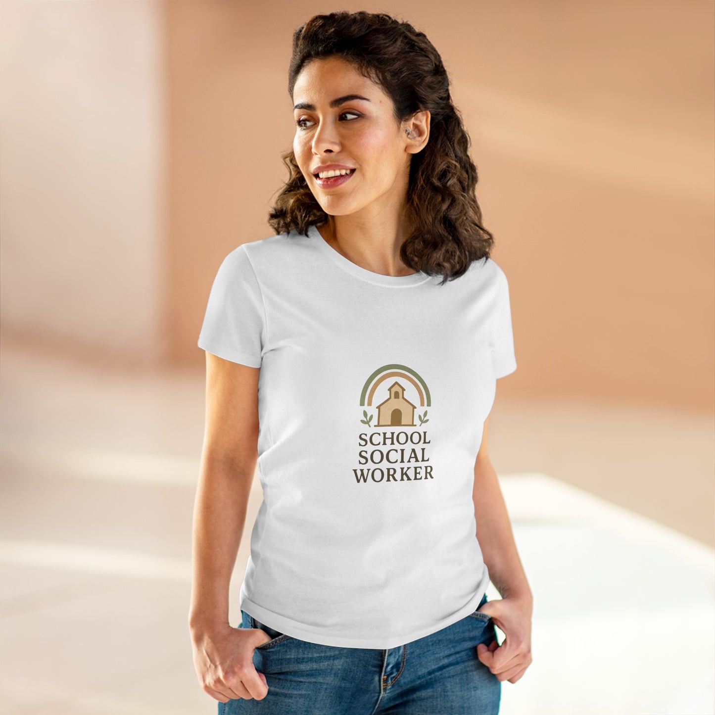 School Social Worker with Earth Tone Logo -Women's Midweight Cotton T-Shirt