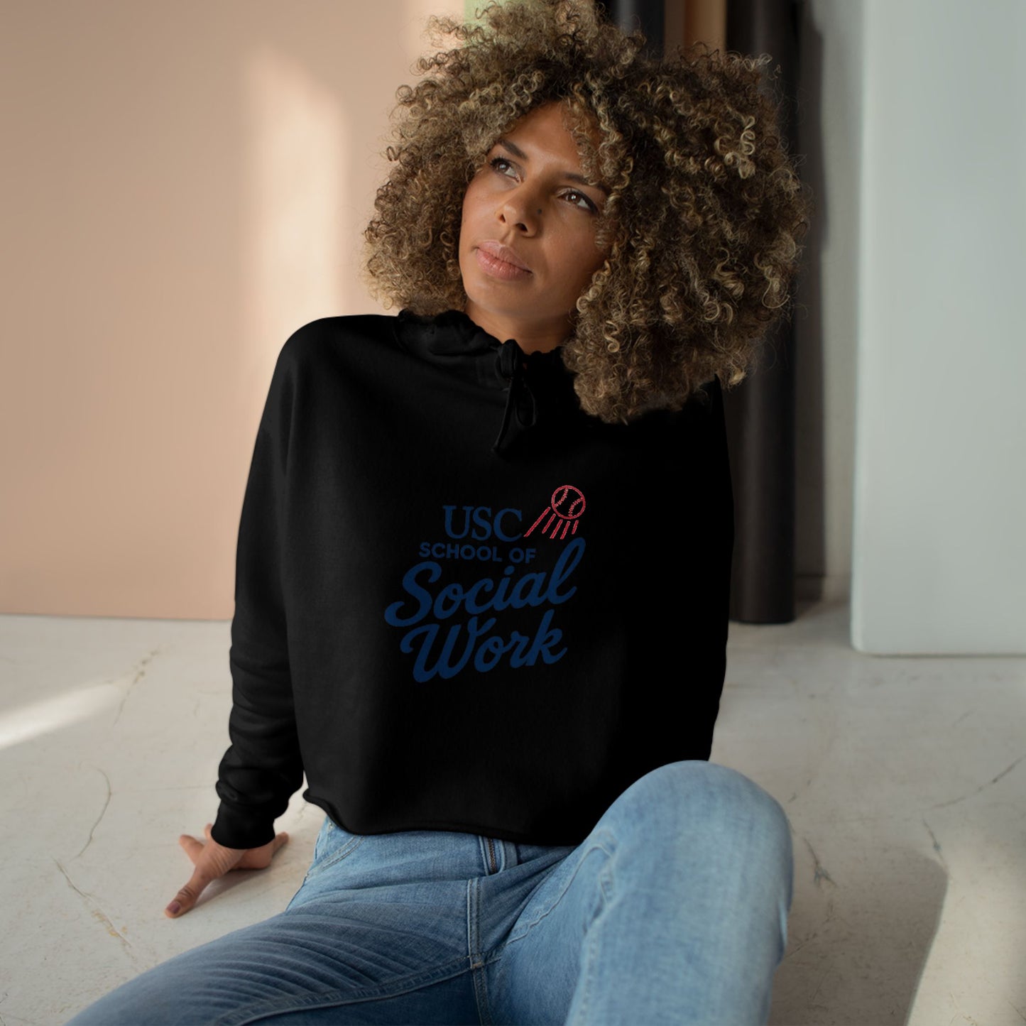 USC Social Work & Dodgers Crop Hoodie - Cheerful College Style