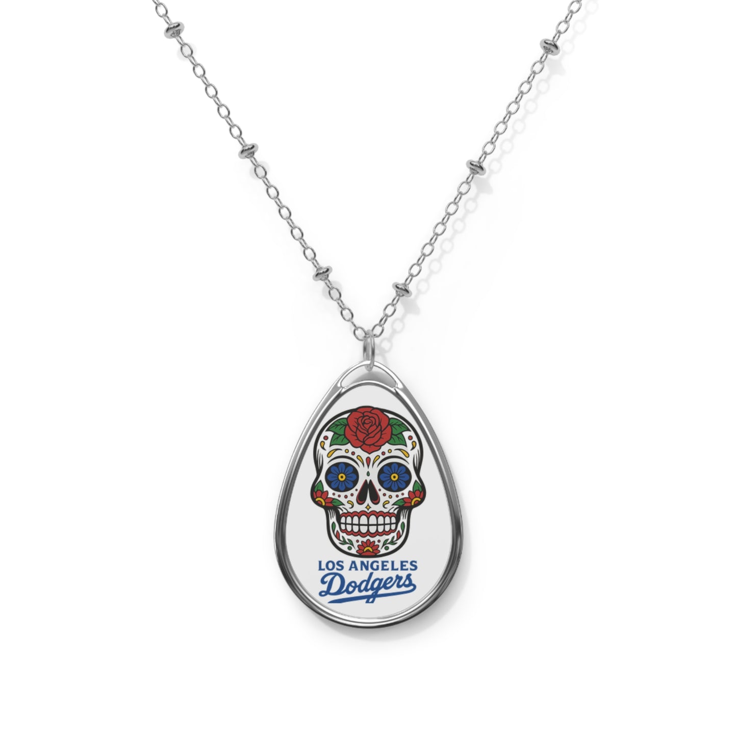 Los Angeles Dodgers Sugar Skull Oval Necklace - Perfect for Sports Fans and Celebrations