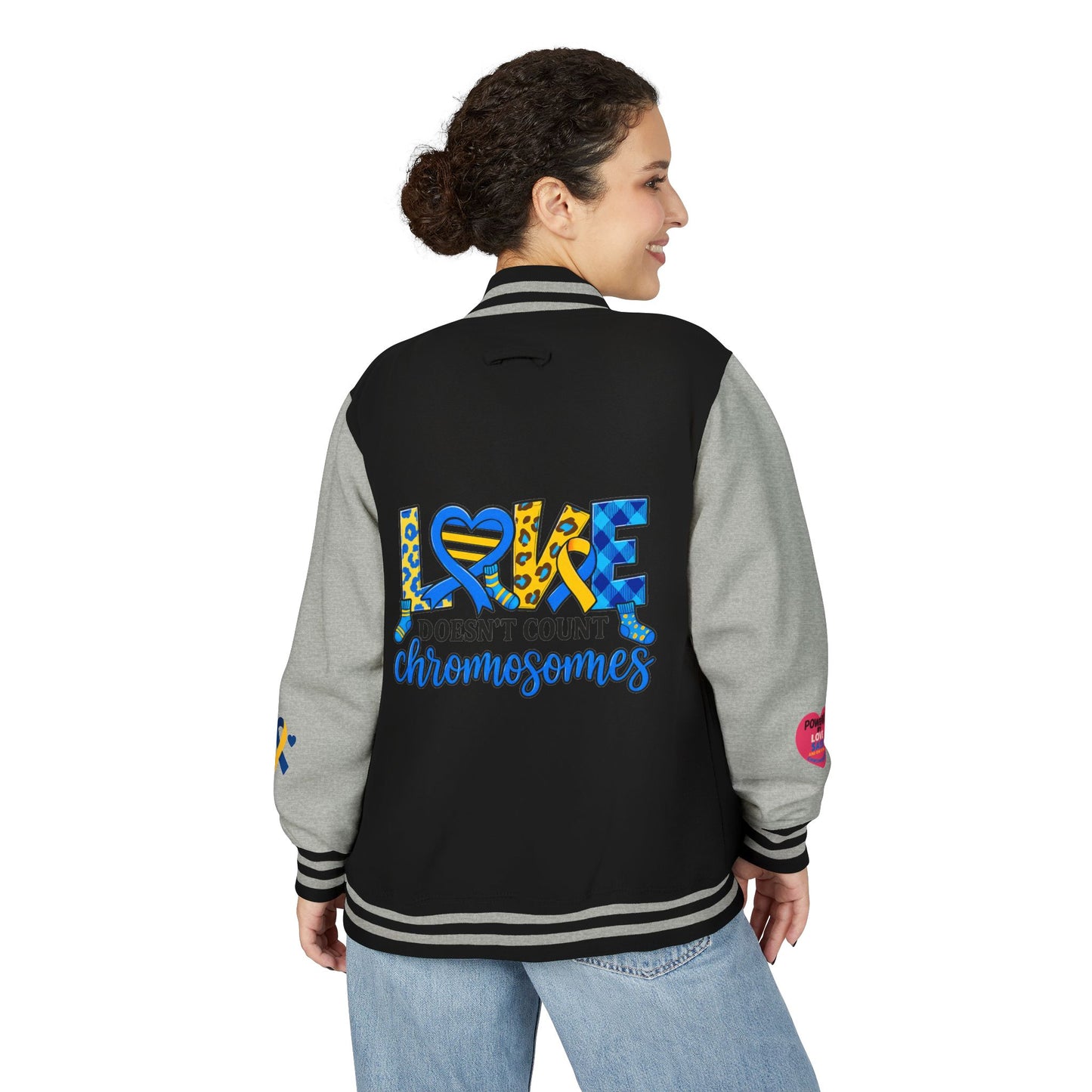 Down Syndrome Awareness - "Love Doesn't Count Chromosomes" - Unisex Heavyweight Letterman Jacket (Various Colors!)