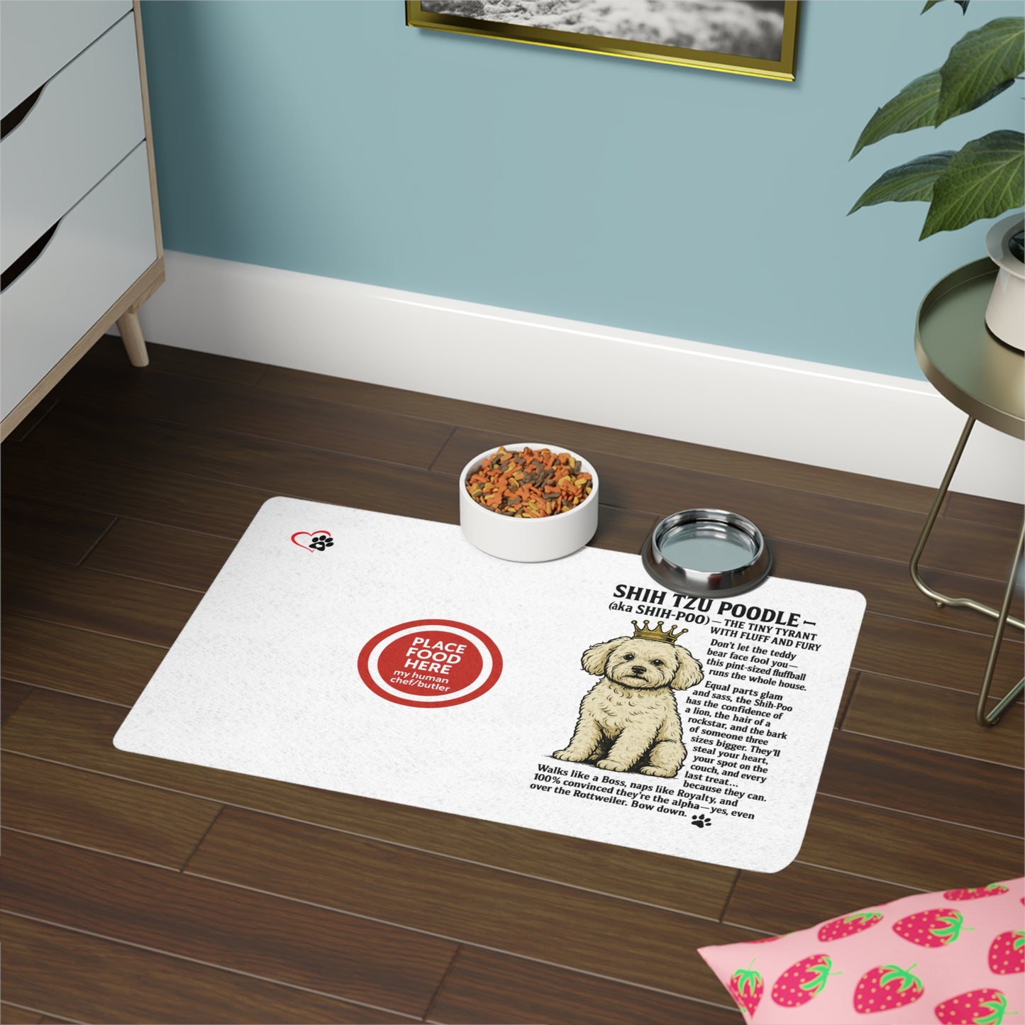 Shih-Tzu Poodle- Pet Food Mat - Funny Dog Design, Perfect for that little alpha boss who runs your house!