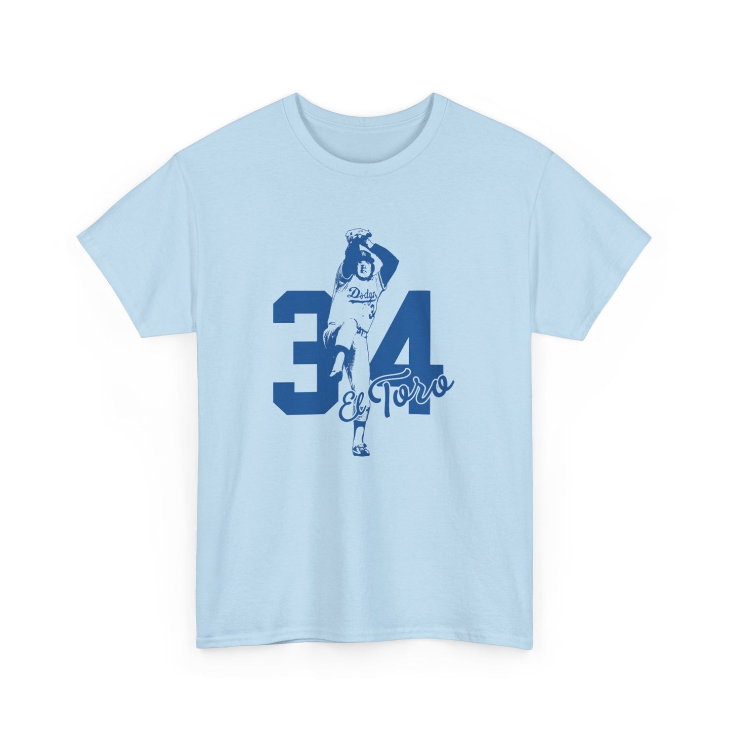 Unisex Fernando Valenzuela Heavy Cotton Tee - El Toro 34 Baseball Graphic Tee - Dodgers