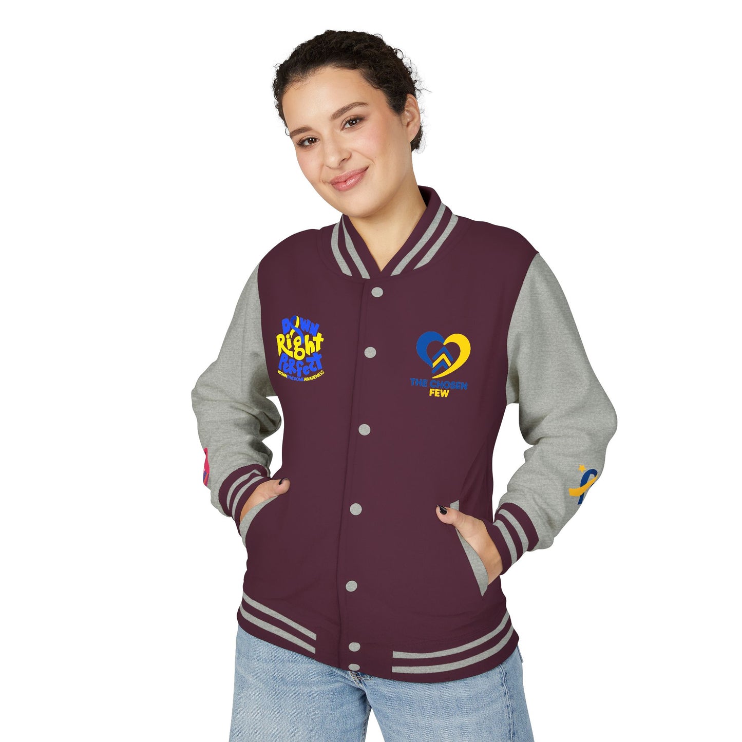 Down Syndrome Awareness - "Love Doesn't Count Chromosomes" - Unisex Heavyweight Letterman Jacket (Various Colors!)
