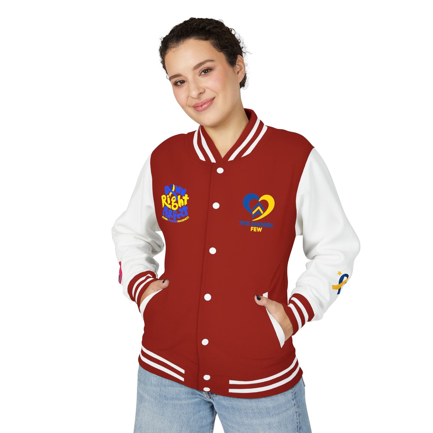 Down Syndrome Awareness - "Love Doesn't Count Chromosomes" - Unisex Heavyweight Letterman Jacket (Various Colors!)
