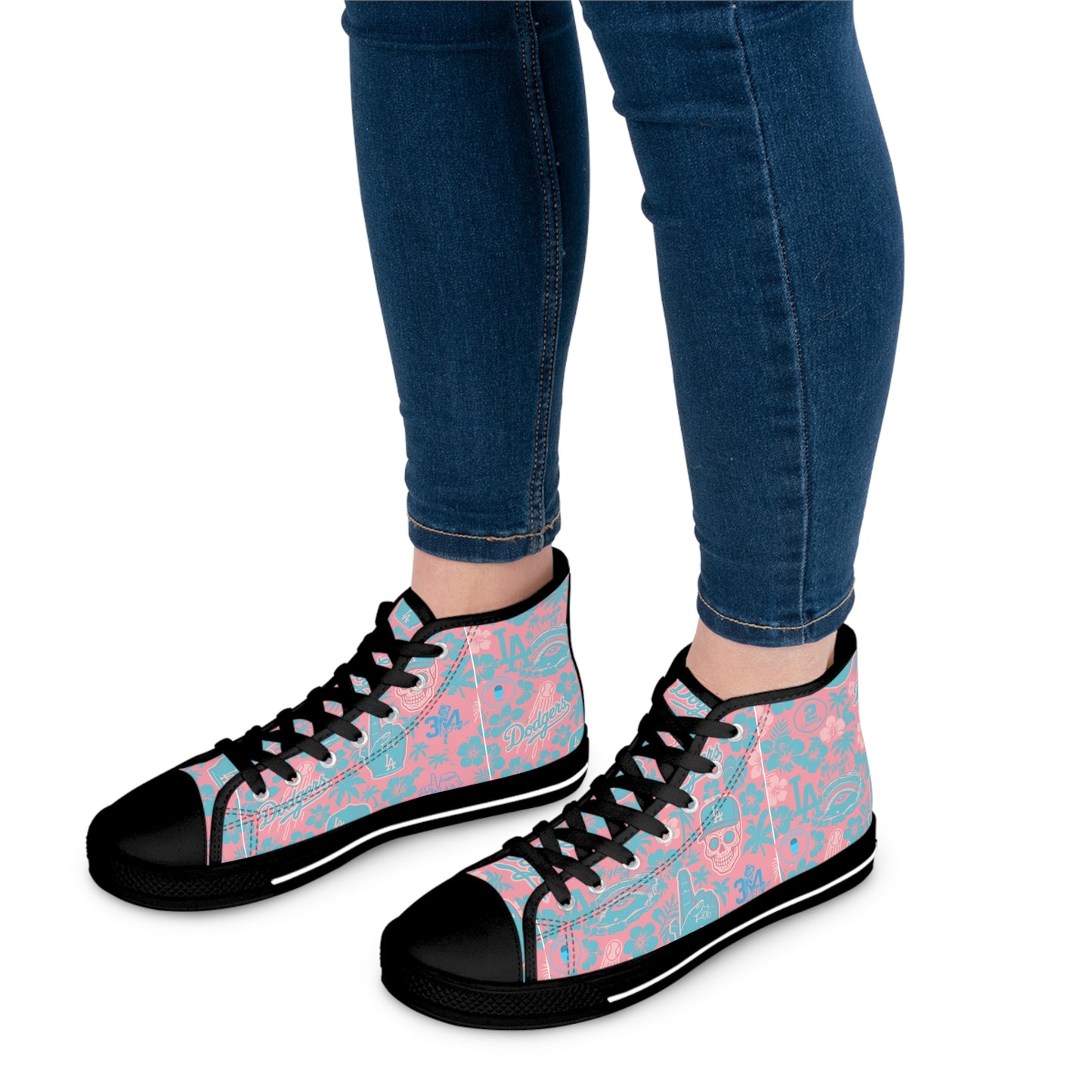 Dodgers Aloha Pink Pattern- Women's High Top Sneakers - Original Design