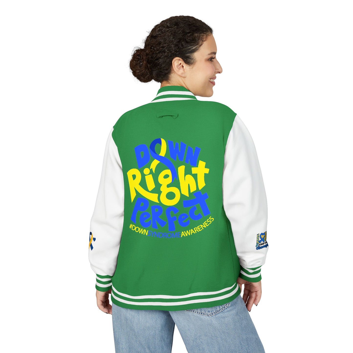 Down Syndrome Awareness - "Down Right Perfect!" - Unisex Heavyweight Letterman Jacket (Various Colors!)