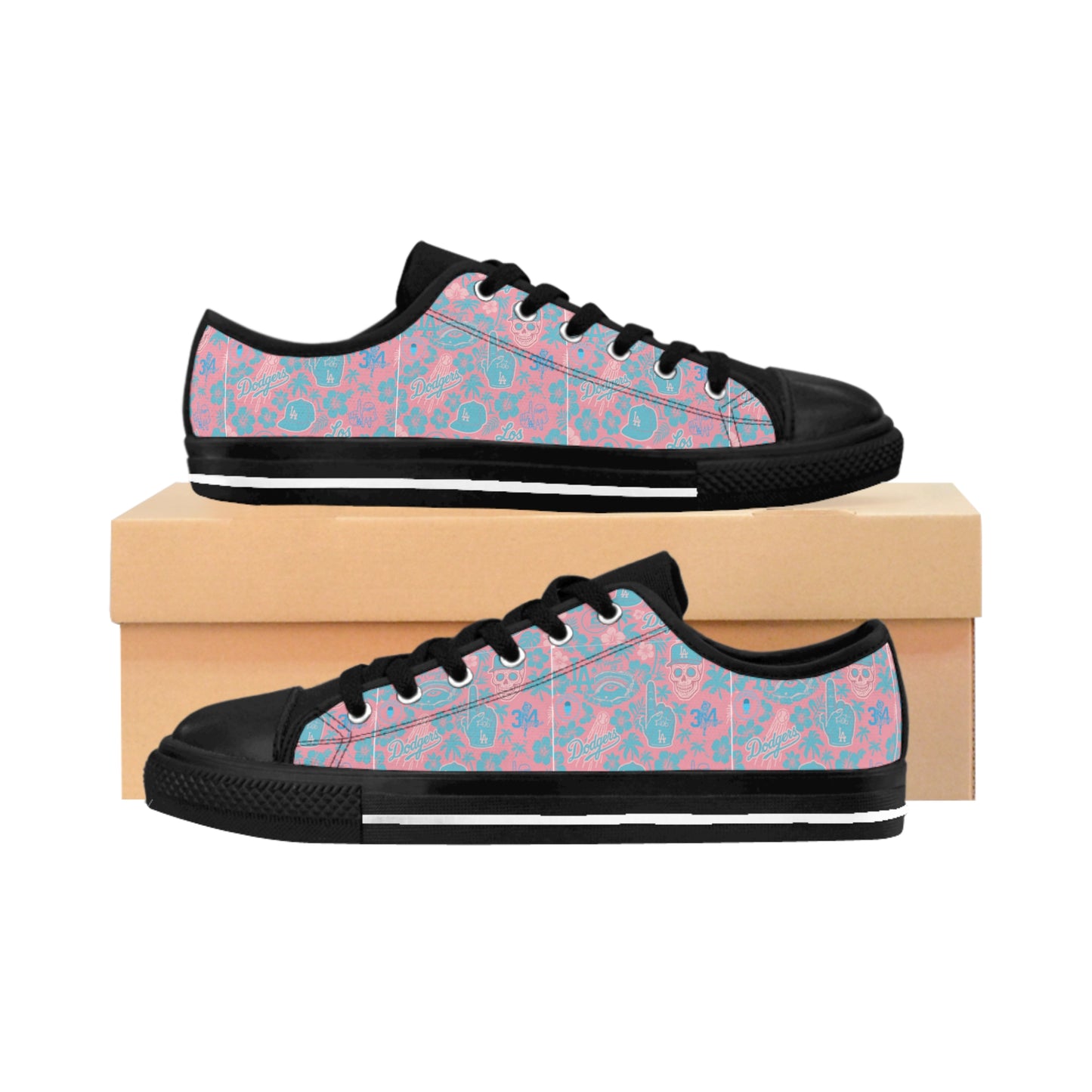 Dodgers "Pink Aloha Pattern" Men's Sneakers - Original Design