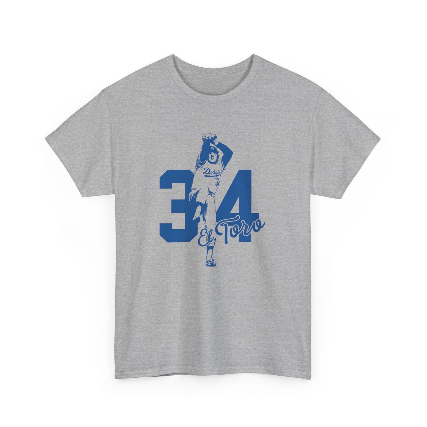 Unisex Fernando Valenzuela Heavy Cotton Tee - El Toro 34 Baseball Graphic Tee - Dodgers