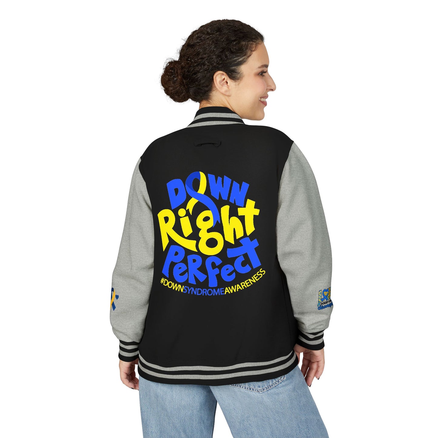 Down Syndrome Awareness - "Down Right Perfect!" - Unisex Heavyweight Letterman Jacket (Various Colors!)