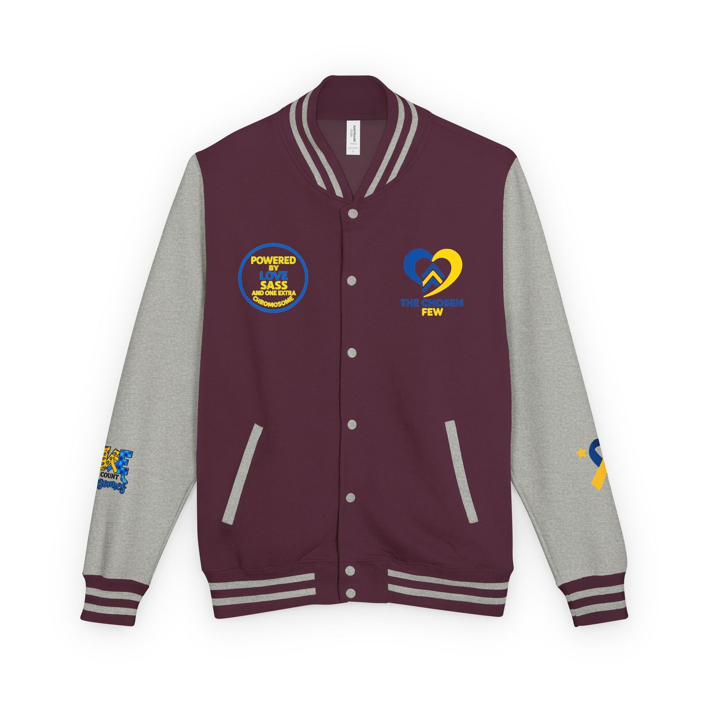 Down Syndrome Awareness - "Down Right Perfect!" - Unisex Heavyweight Letterman Jacket (Various Colors!)