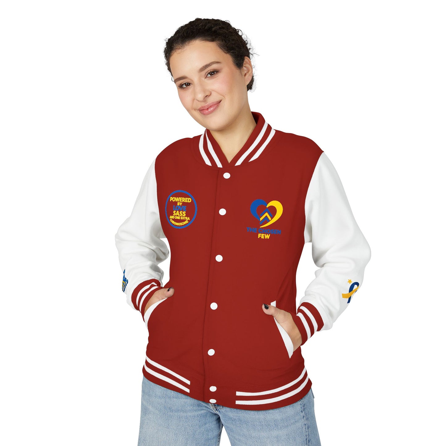 Down Syndrome Awareness - "Down Right Perfect!" - Unisex Heavyweight Letterman Jacket (Various Colors!)